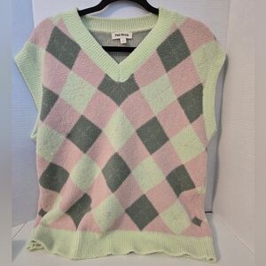 Vintage Pink Ripple Women's Medium Sweater Vest - Green and Pink
